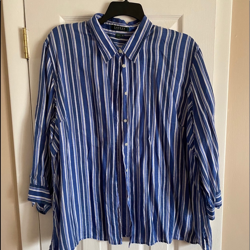 Women’s 3X top Ralph Lauren blouse 3X blue striped